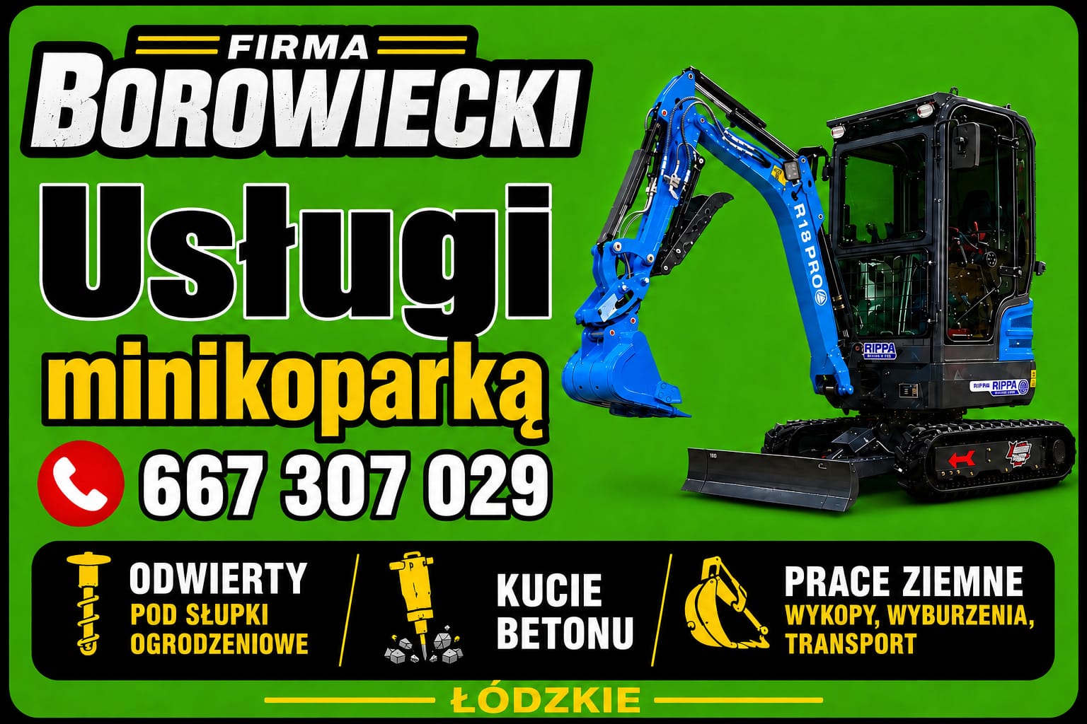 Baner: Usługi minikoparką – odwierty, kucie betonu, prace ziemne